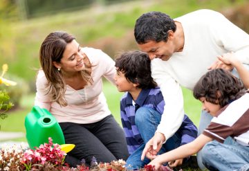 family at home in the garden