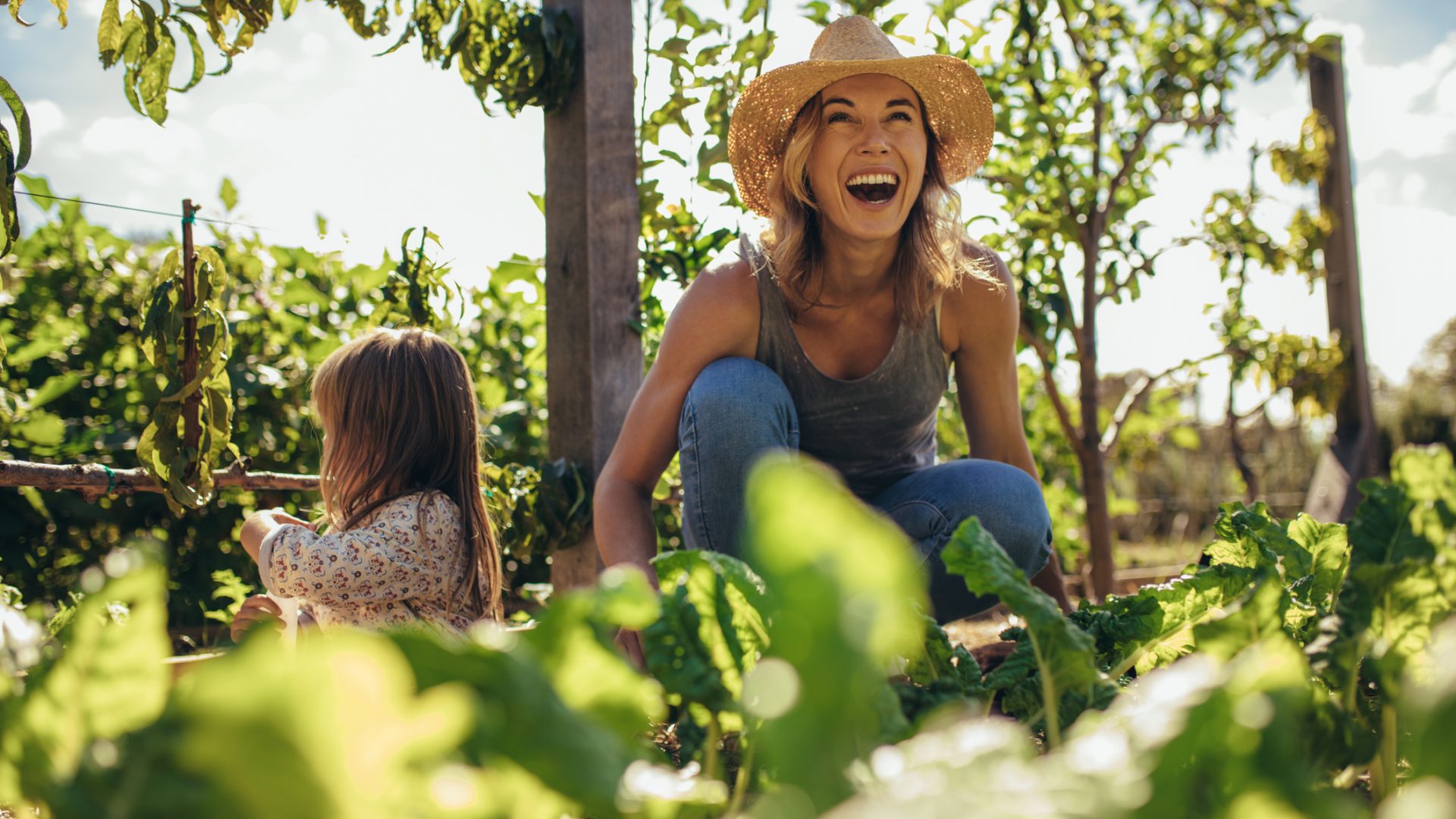 mother and daughter gardening