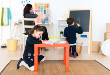 children doing school work