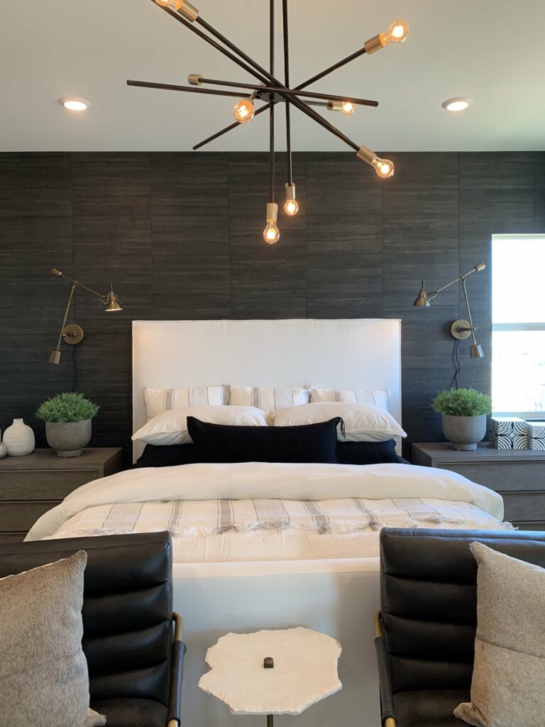 redefined monochromatic neutral living room with modern lighting