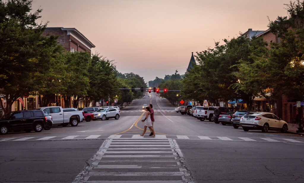 couple crossing the crosswalk
